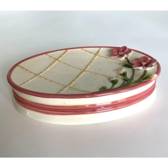 Laura Ashley Soap Dish with flowers Three Dimensional Hand Painted - Picture 1 of 3
